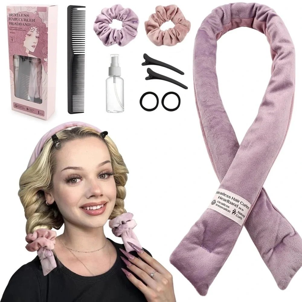 NEW Heatless Hair Curler Headband Set in Purple